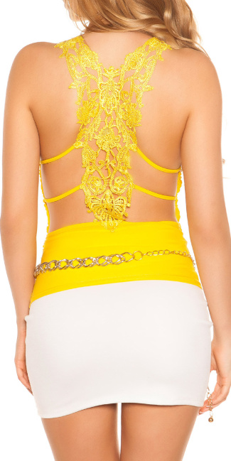 Top, meganeck with embroidery Yellow